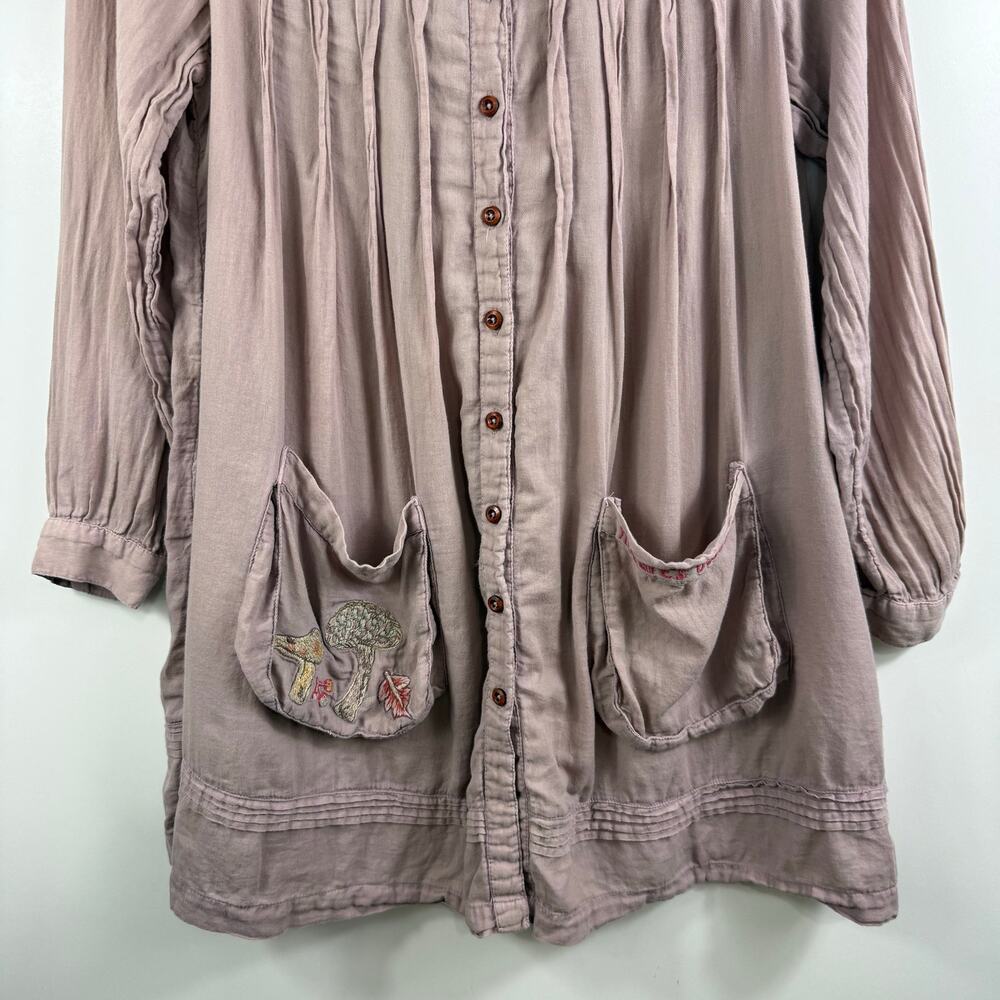 April Cornell Burnished Lilac Mushroom Artist Smock Tunic Small Embroidered - Picture 4 of 15